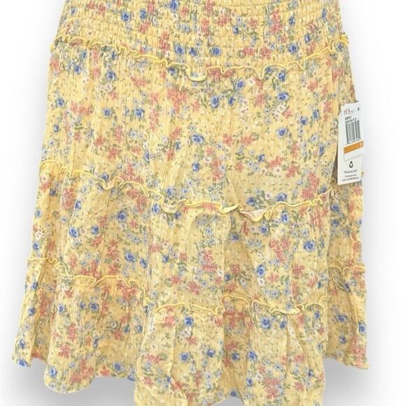 Hippie Rose - Tiered Ruffled Skirt Floral Yellow Print, Size Small NWT - Picture 1 of 8